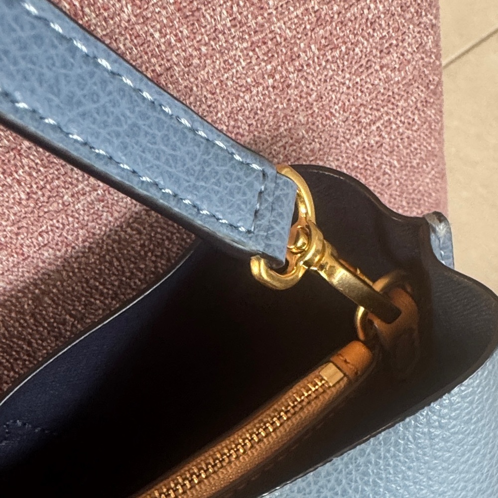 Tory Burch Perry Triple Compartment Blue Leather Tote and Crossbody Bag - Picture 5 of 12